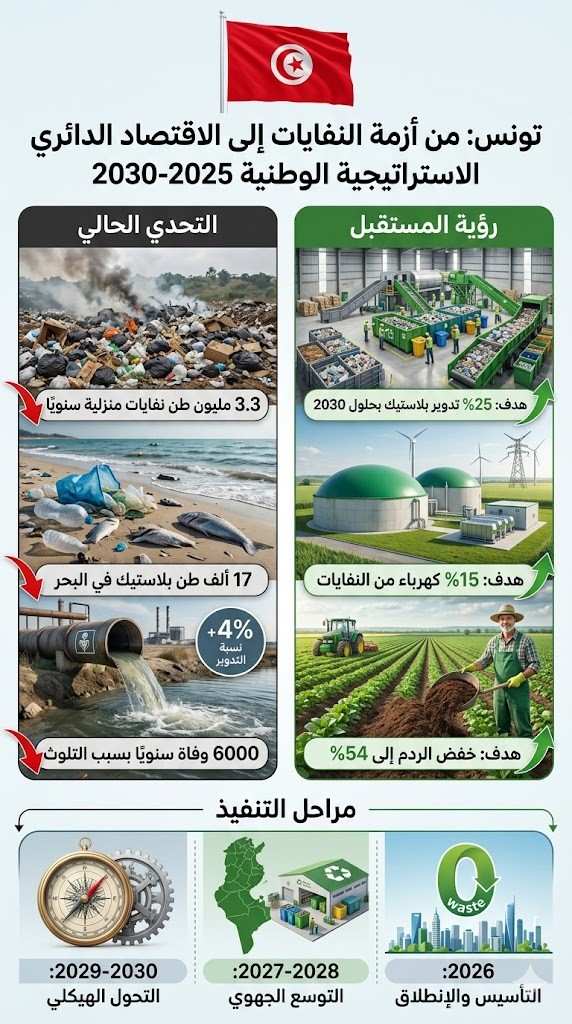 النفايات في تونس بين الإدارة المجزأة والاقتصاد الدائري: دراسة استقصائية للواقع وتحليل استراتيجي لمشروع وطني للرسكلة والتثمين