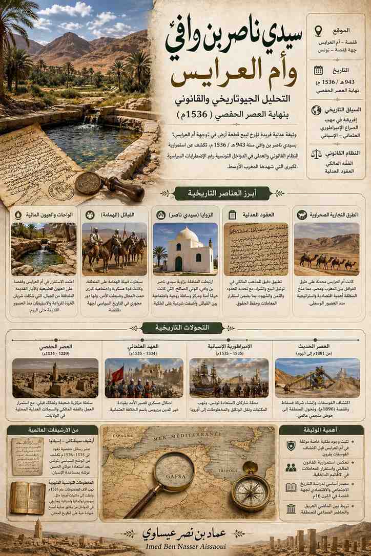 أركيولوجيا الحوز والسيادة في أم العرايس: وثيقة "سيدي ناصر بن وافي" كفعل مقاومة قانونية بين تآكل السلطنة الحفصية وتوحش الاستعمار المنجمي (1536م)